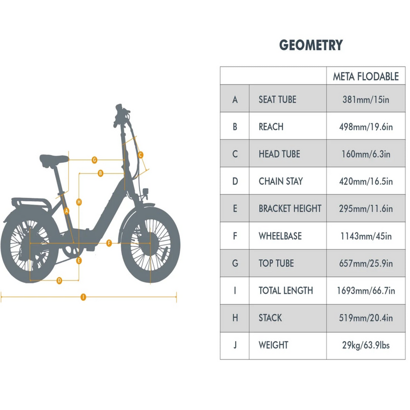 Electric Bike Eunorau META Foldable Step-Thru Dimension