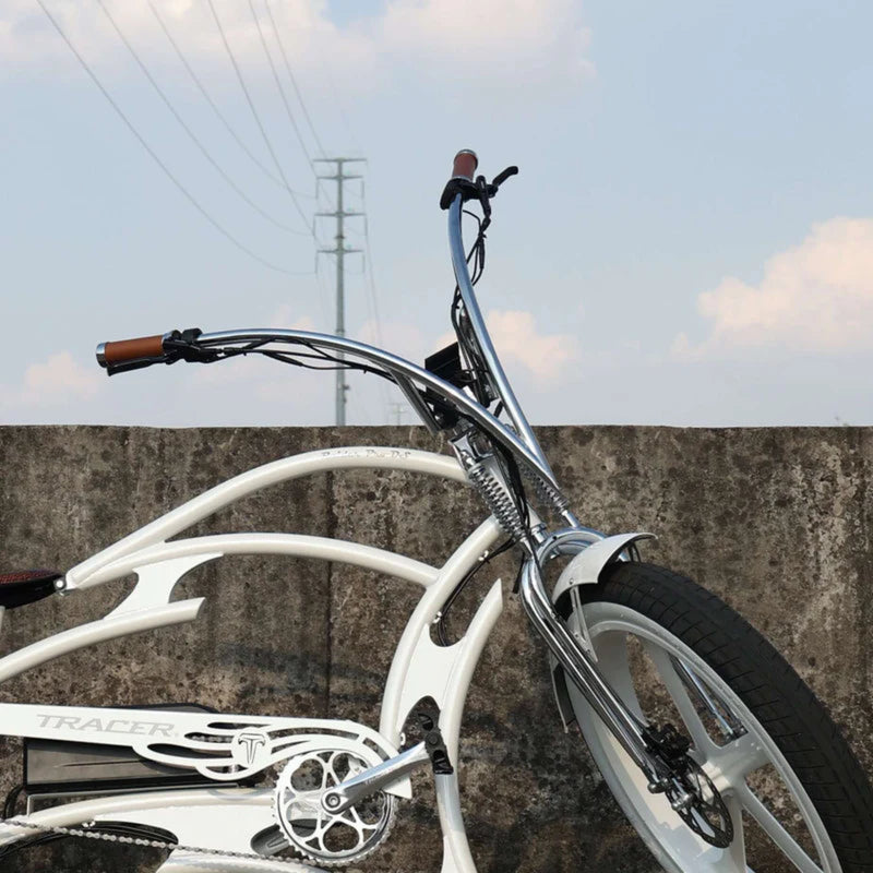 Motorized Bicycle Tracer V-Type Steel Handlebar Chrome in real bike