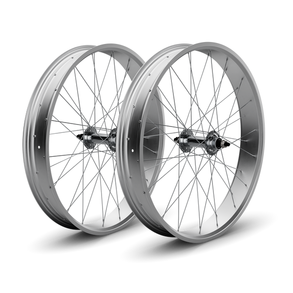 26" Fat Tire Single/7 Speed Beach Cruiser Wheel Set (Silver)