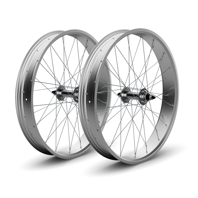 26" Fat Tire Single/7 Speed Beach Cruiser Wheel Set (Silver)
