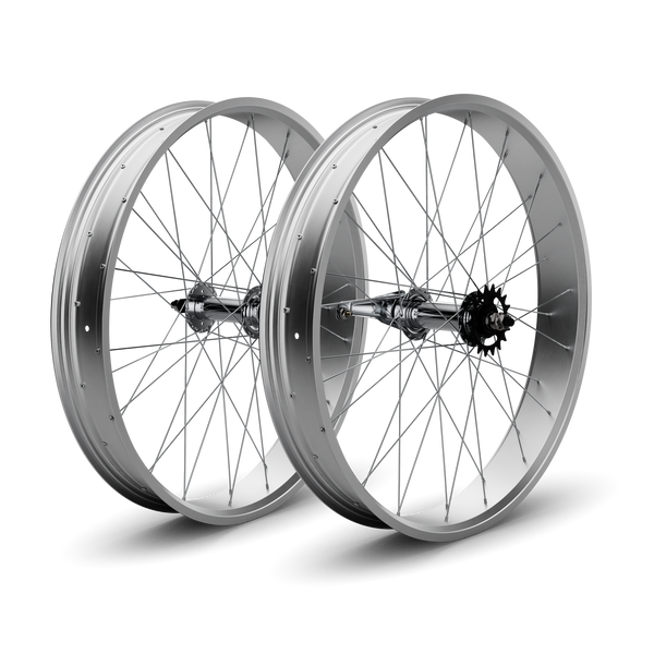 26" Fat Tire Coaster Brake Beach Cruiser Wheel Set (Silver)