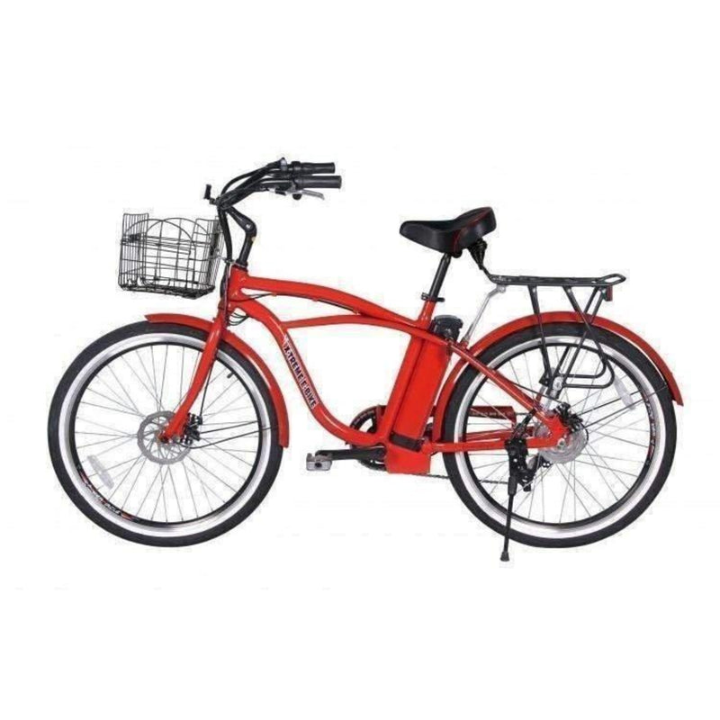 X-Treme 350W Newport Elite Max Electric Beach Cruiser - red bicycle side