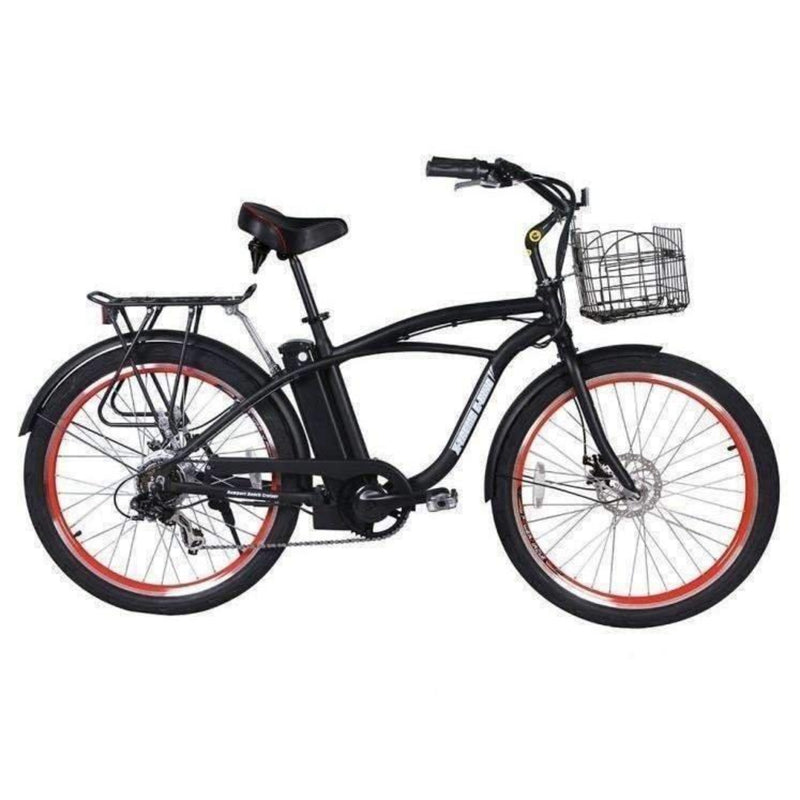 X-Treme 350W Newport Elite Max Electric Beach Cruiser - black bicycle side