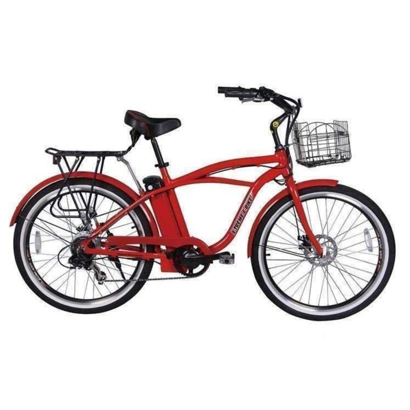 X-Treme 350W Newport Elite Max Electric Beach Cruiser - red bicycle side