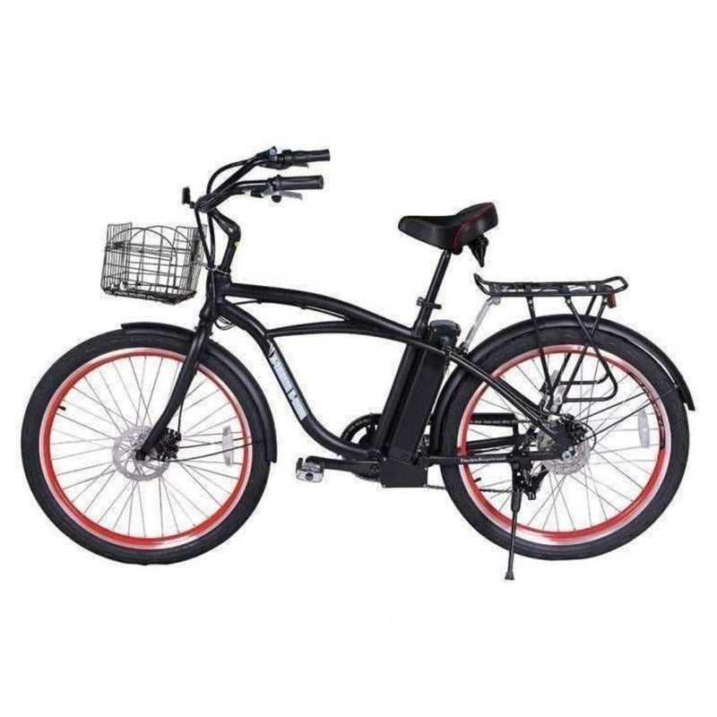 X-Treme 350W Newport Elite Max Electric Beach Cruiser - black bicycle side